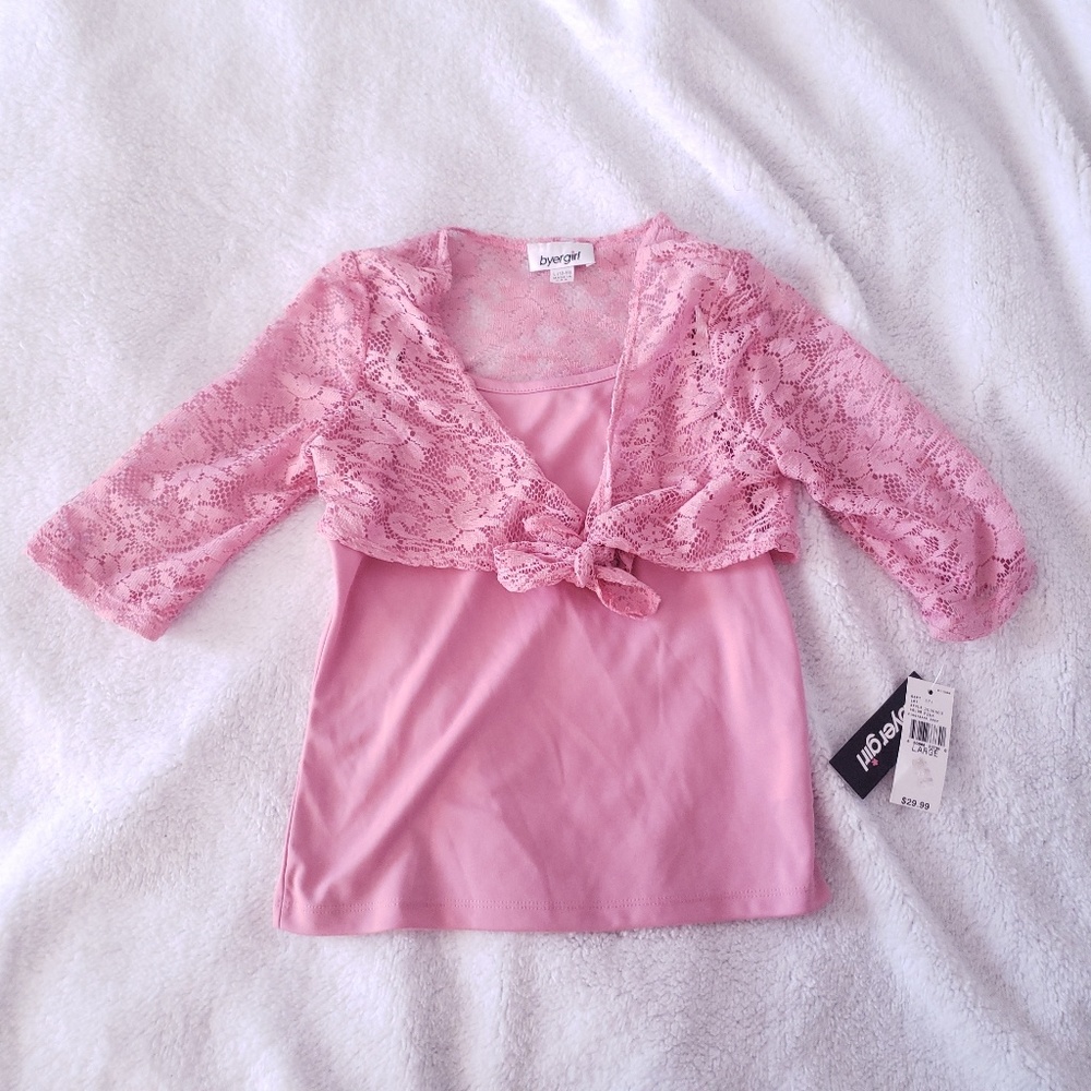 Byergirl Pink Lace Tie Up Shrug w/ Camisole size L